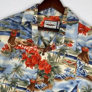 Vtg Straight Down Hawaiian Shirt Mens XL Hula Girl Hibiscus Tropical Made In USA